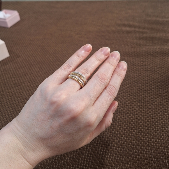 Diamonique Two Tone Highway Ring Sterling Silver CZ Multi Row QVC Size 7 - Picture 7 of 11